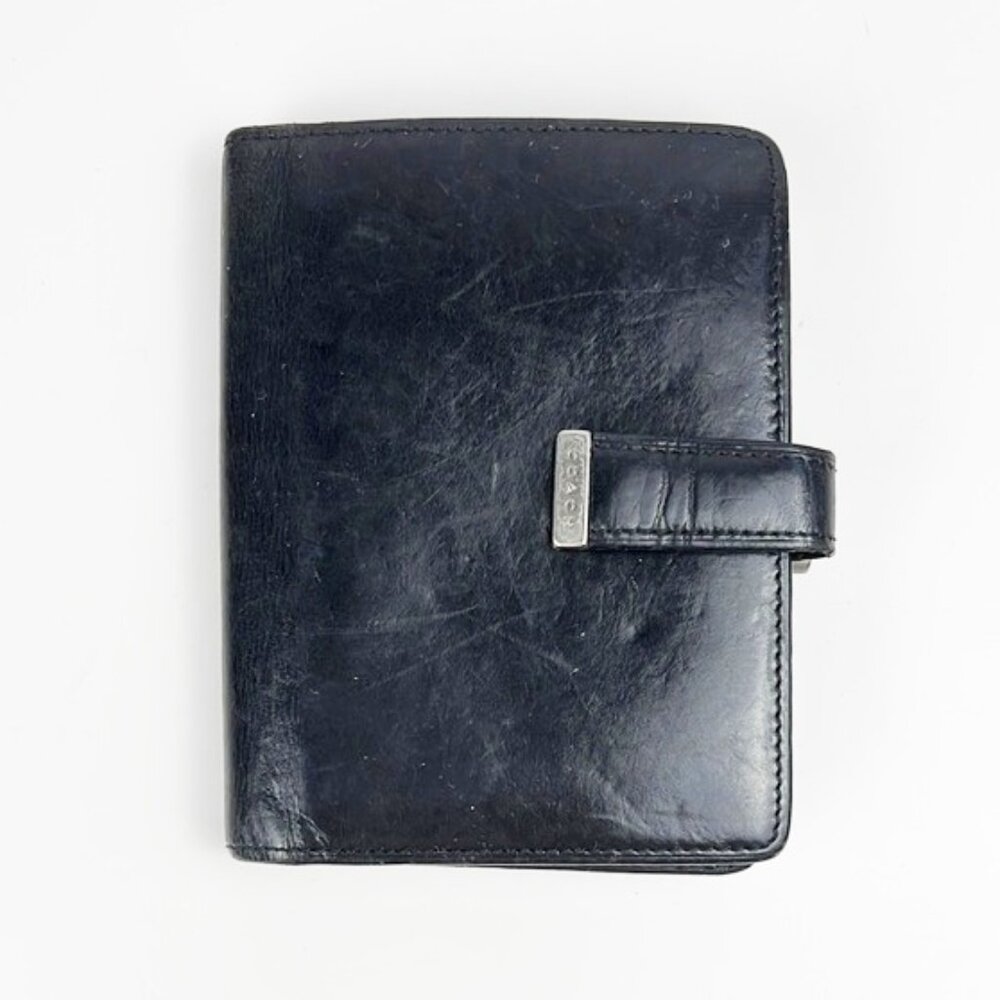 Coach Vintage Kisslock Coin Pouch Soft Black Leather Bifold Button Snap Wallet